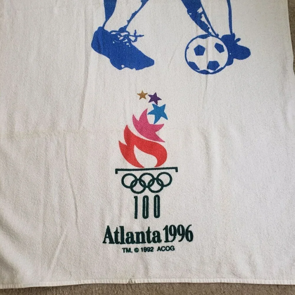 Vintage Atlanta Olympics Beach Towel 1996 Soccer Cannon 100% Cotton